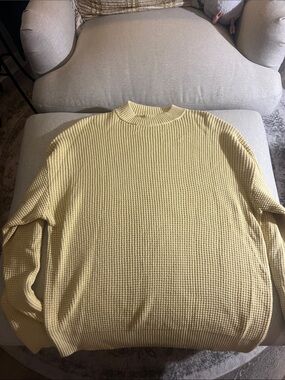 Aritzia TNA Yellow Waffle Knit Sweater - Lightweight mock neck